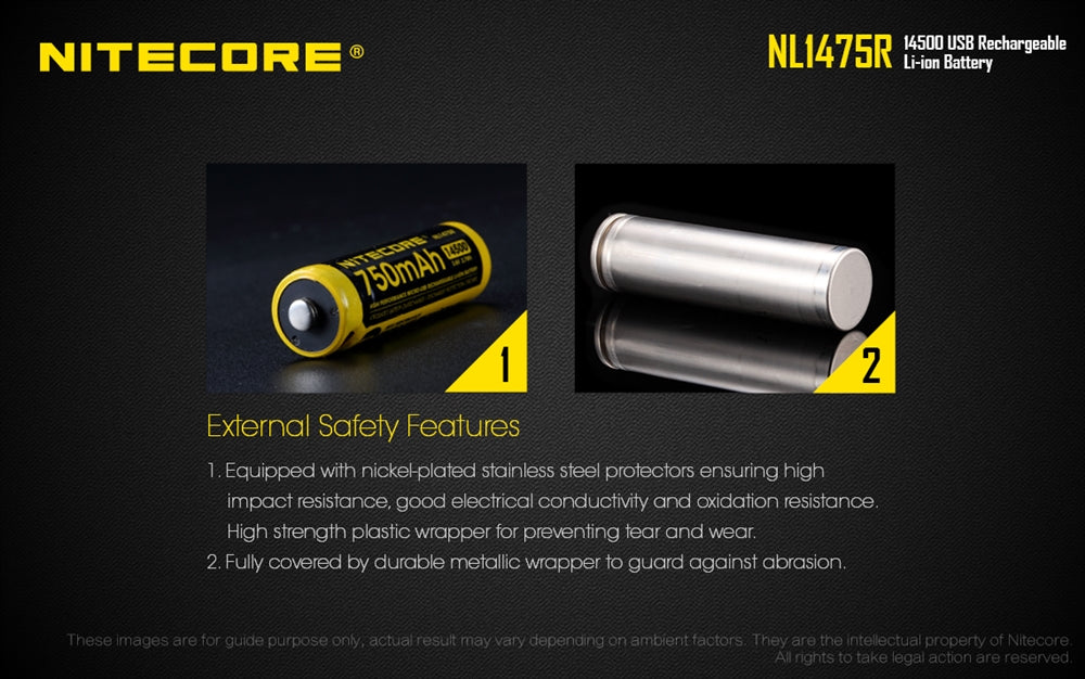 NITECORE NL1475R 750mAh 14500 Built-in Micro-USB Rechargeable Li-ion Battery