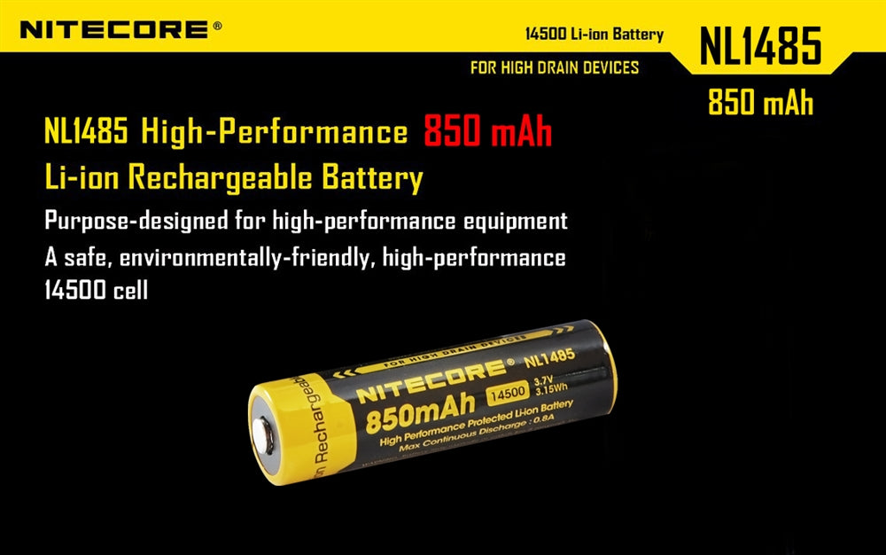 NITECORE NL1485 850mAh 14500 High Performance Li-ion Rechargeable Battery