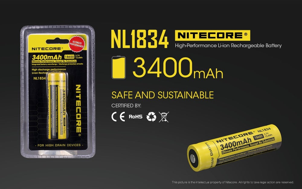 NITECORE NL1834 3400mAh High Capacity 18650 Rechargeable Battery