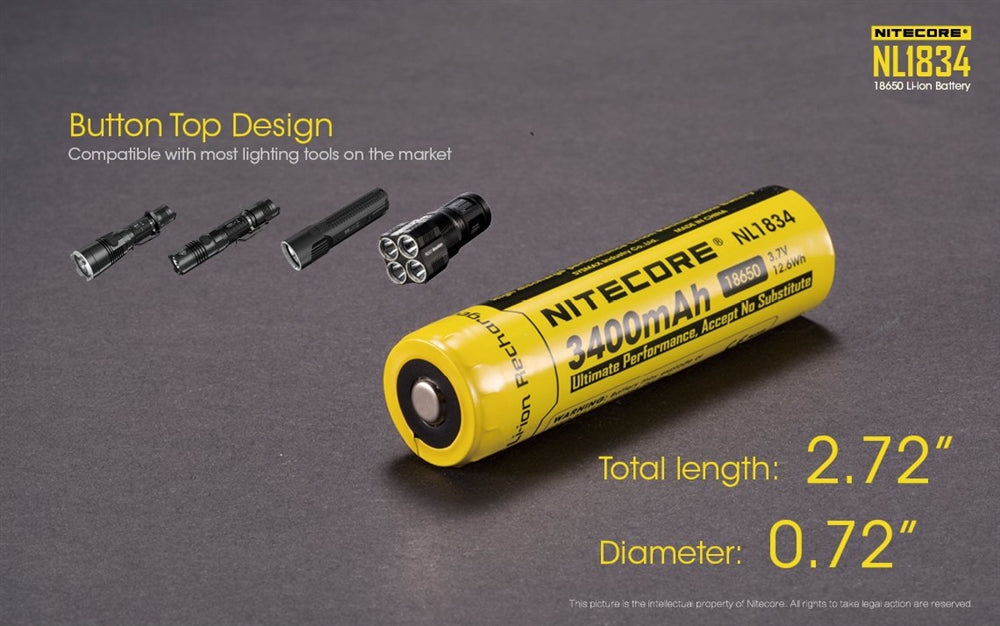 NITECORE NL1834 3400mAh High Capacity 18650 Rechargeable Battery