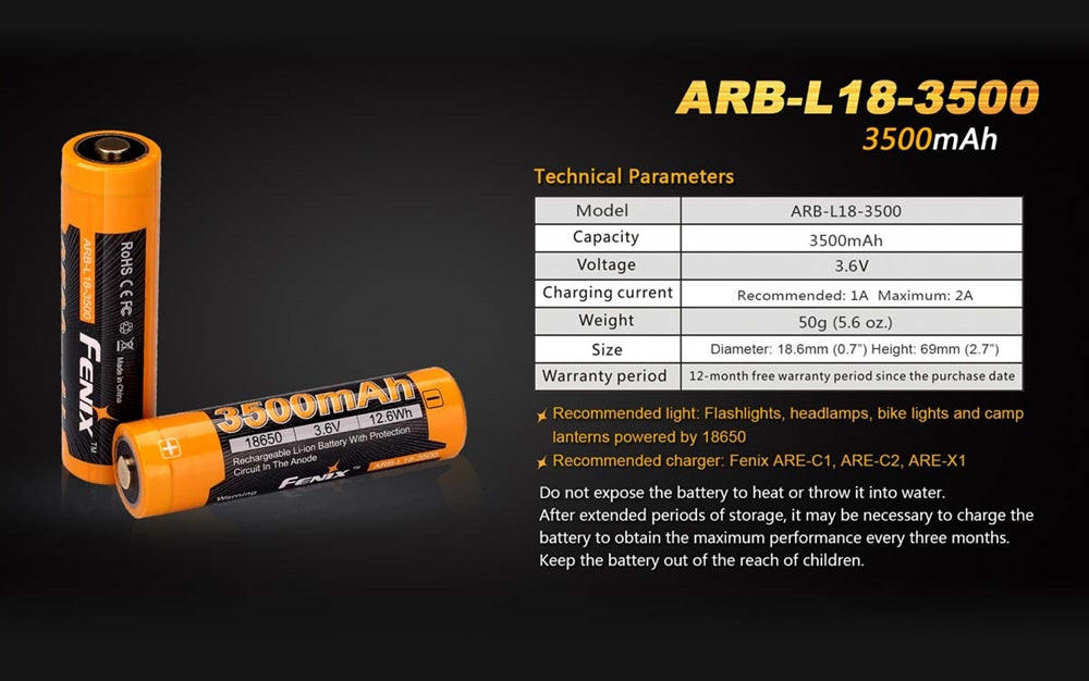 FENIX ARB-L18-3500 3500mAH Protected Rechargeable 18650 Battery