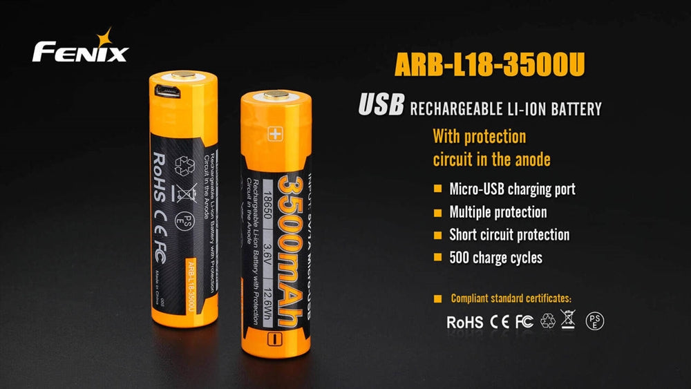 FENIX ARB-L18-3500U Protected Button-Top USB Rechargeable 18650 Battery