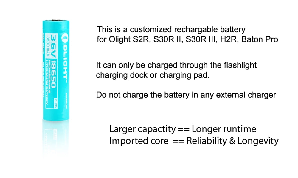 Olight 186C35 Rechargeable Battery for S2R, H2R, S30R, Baton Pro, Warrior Mini Lights