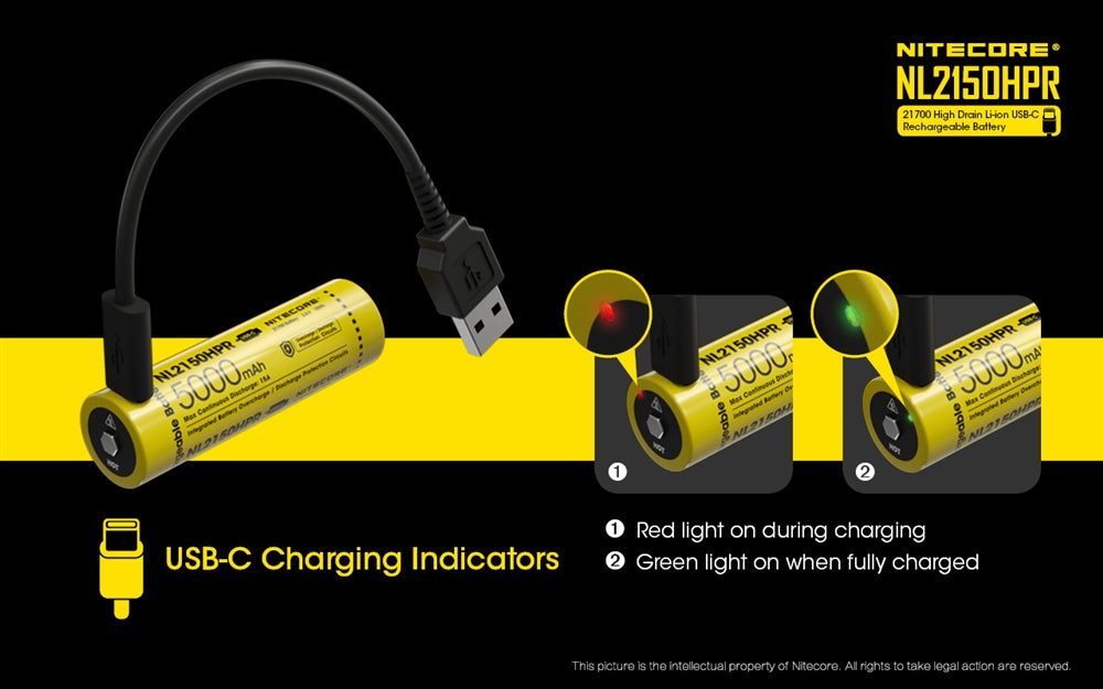 NITECORE NL2150HPR 5000mAh USB-C 21700 Battery (>>15A)