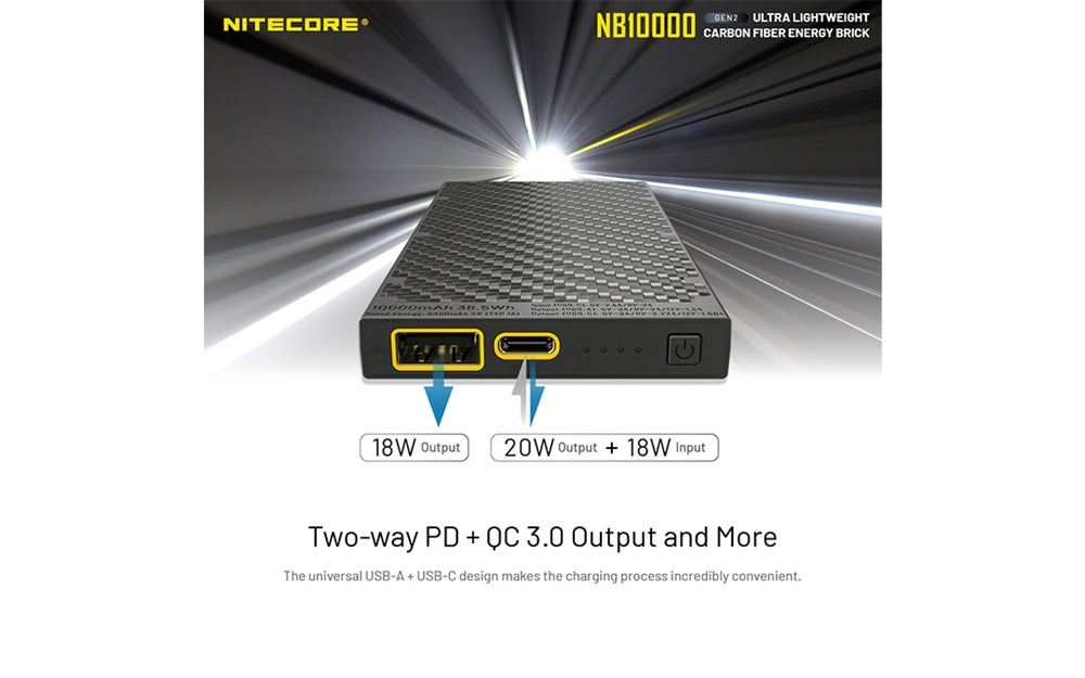 NITECORE NB10000 Gen 2 QC USB/USB-C Dual Port 10000mAh Power Bank