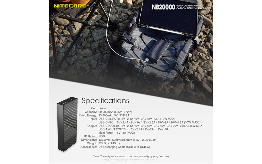 Nitecore NB20000 QC USB & USB-C 4 Port 20000mAh Power Bank