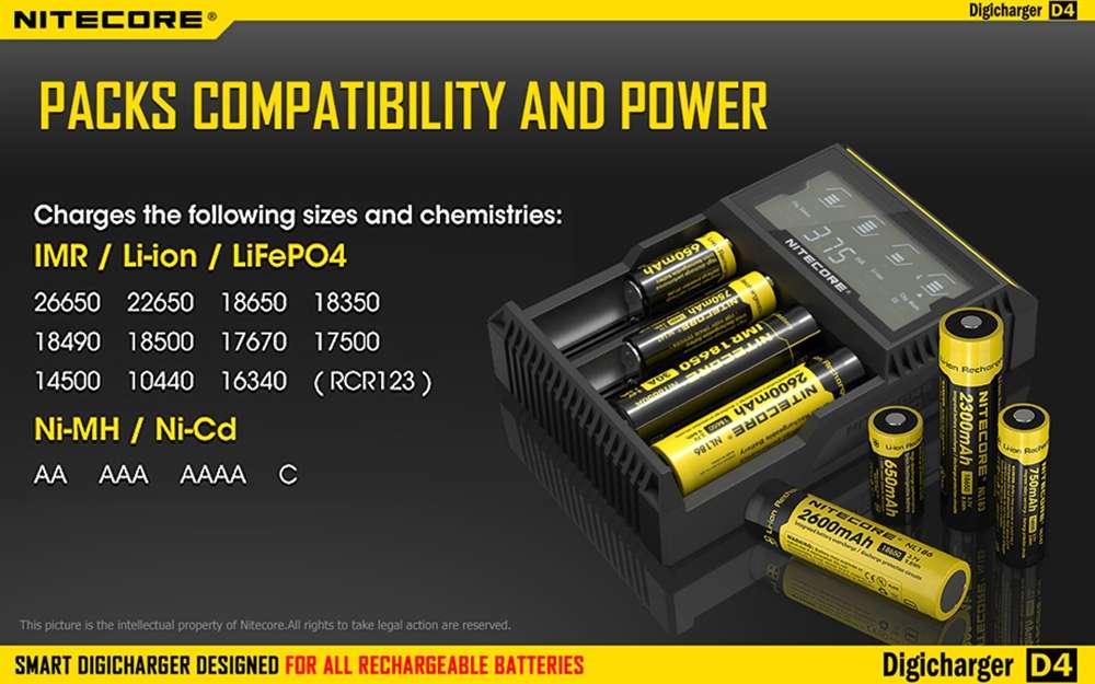 Nitecore D4 Digicharger Universal Charger 18650 RCR123A 17650 17670 14500 AA AAA