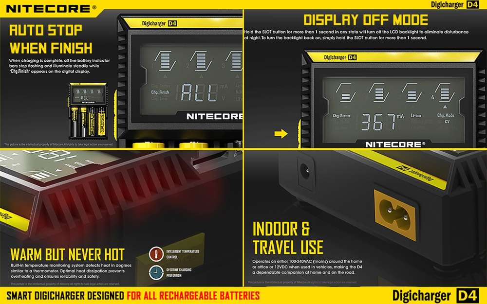 Nitecore D4 Digicharger Universal Charger 18650 RCR123A 17650 17670 14500 AA AAA