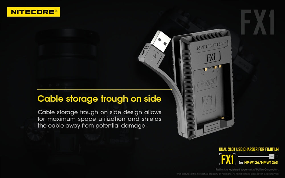 NITECORE FX1 Digital USB Travel Battery Charger for Fujifilm NP-W126 and NP-W126S Batteries