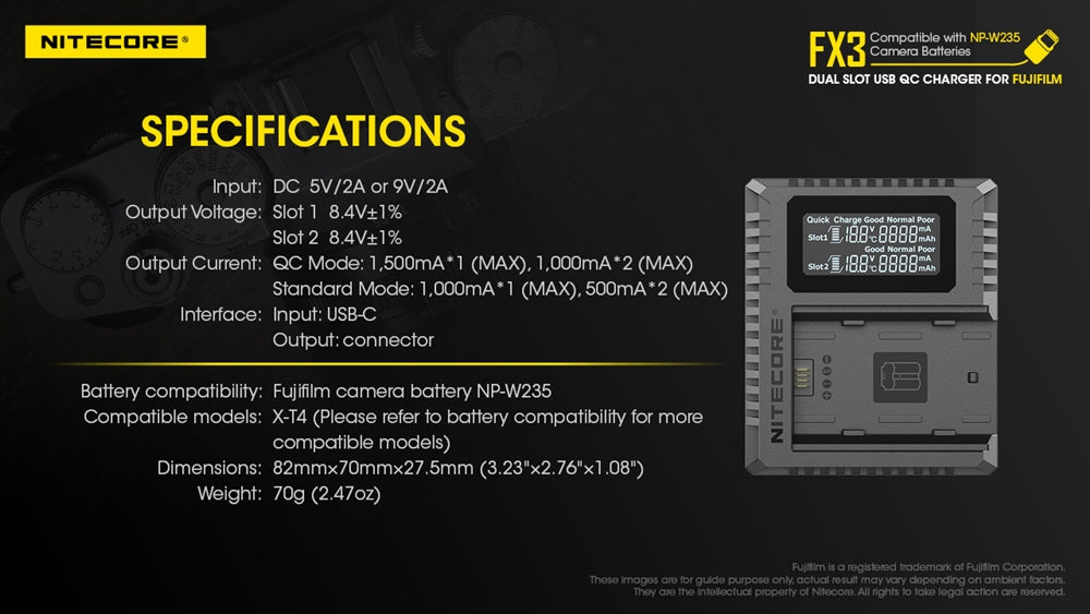 Nitecore FX3 2-Slot USB-C Battery Charger for Fujifilm X-T4