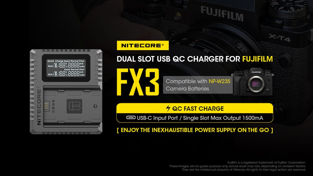 Nitecore FX3 2-Slot USB-C Battery Charger for Fujifilm X-T4