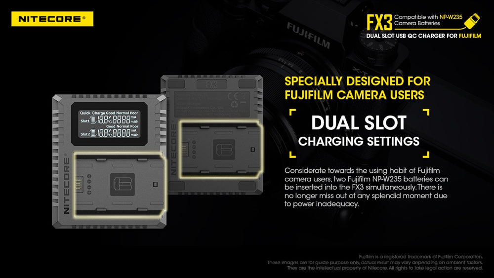 Nitecore FX3 2-Slot USB-C Battery Charger for Fujifilm X-T4