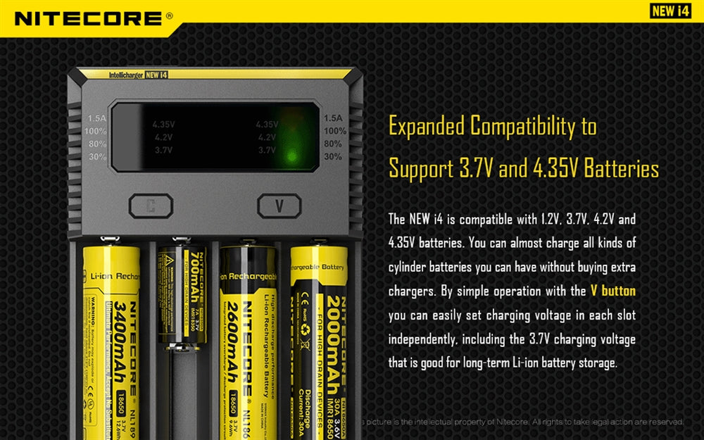 NiteCore NEW i4 Intellicharger Universal Charger for 18650 RCR123A 17650 17670 14500 AA AAA and more