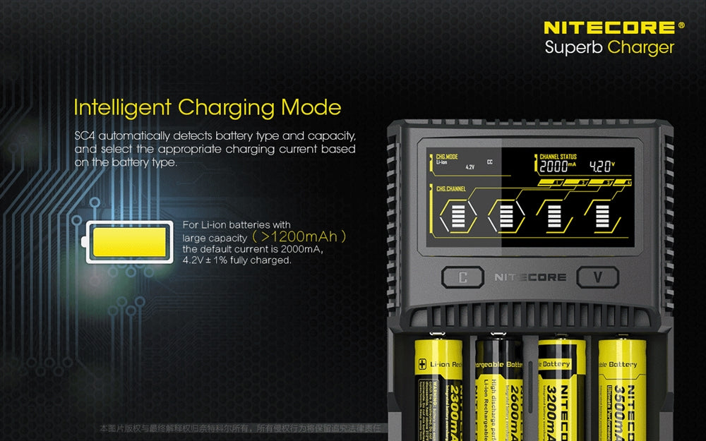 Nitecore SC4 Superb Charger 4-Slot Universal Charger for  18650 17650 17670 RCR123A 16340 14500 Batteries