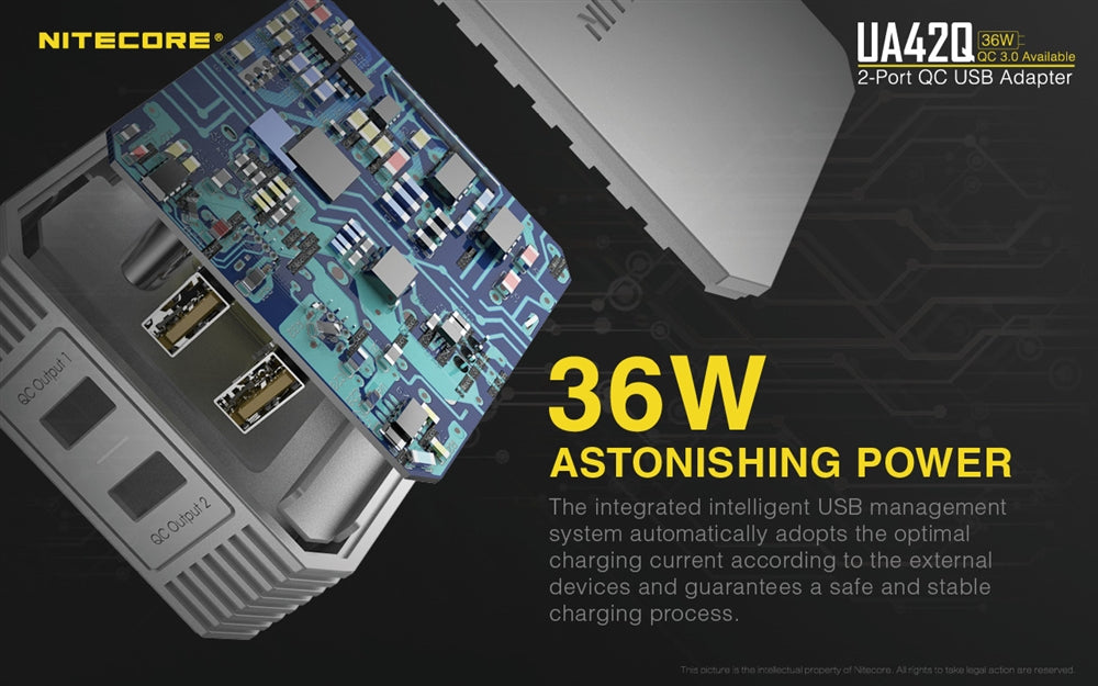 NITECORE UA42Q 2-Port Quick Charge USB 2.0 & 3.0 Adapter