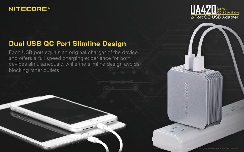 NITECORE UA42Q 2-Port Quick Charge USB 2.0 & 3.0 Adapter