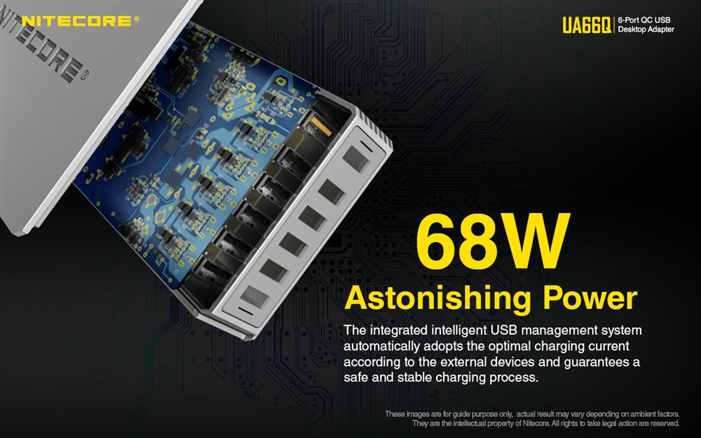 NITECORE UA66Q 6-Port 68W Quick Charge QC 3.0 2.0 USB Power Adapter