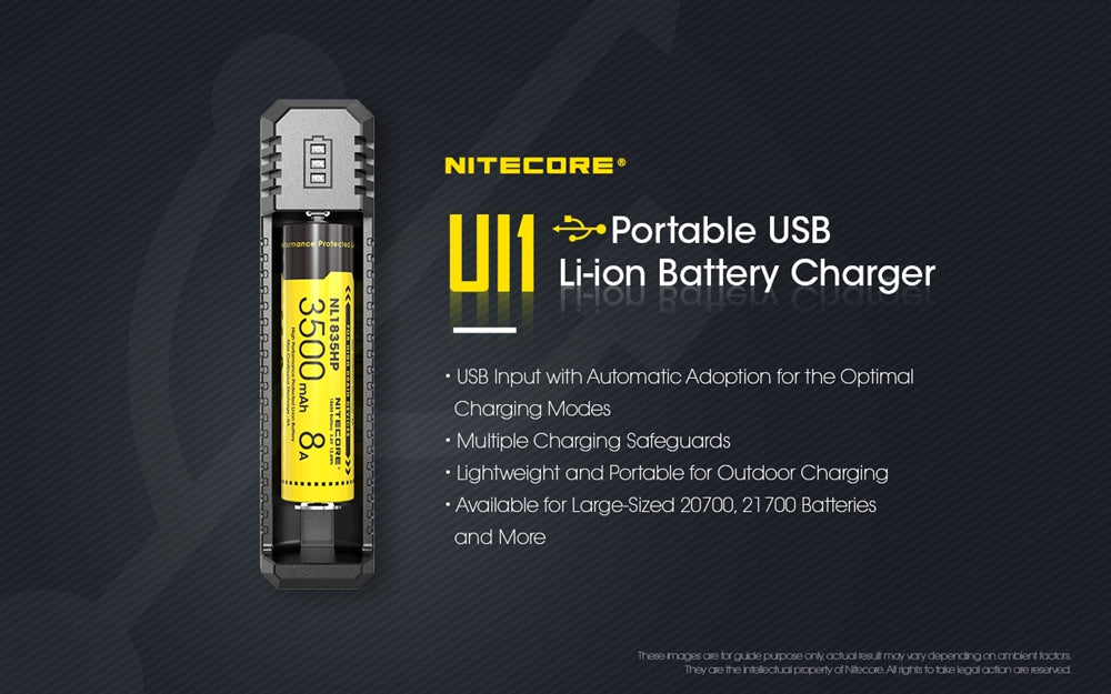 NITECORE UI1 1 slot USB Battery Charger for 21700, 18650 etc