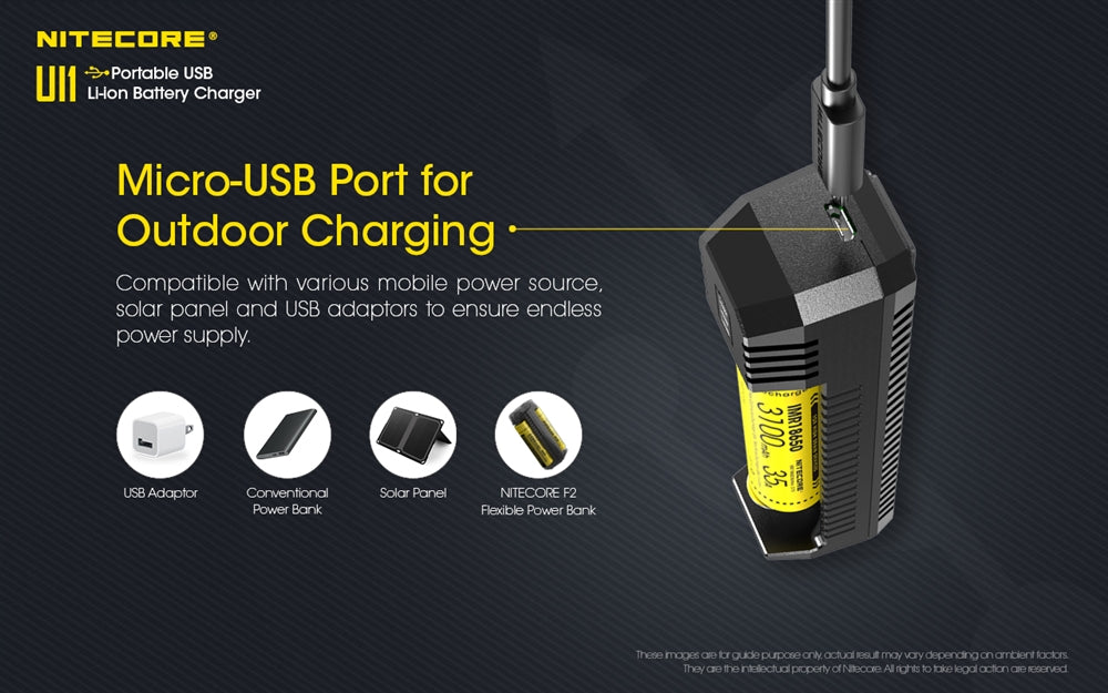 NITECORE UI1 1 slot USB Battery Charger for 21700, 18650 etc