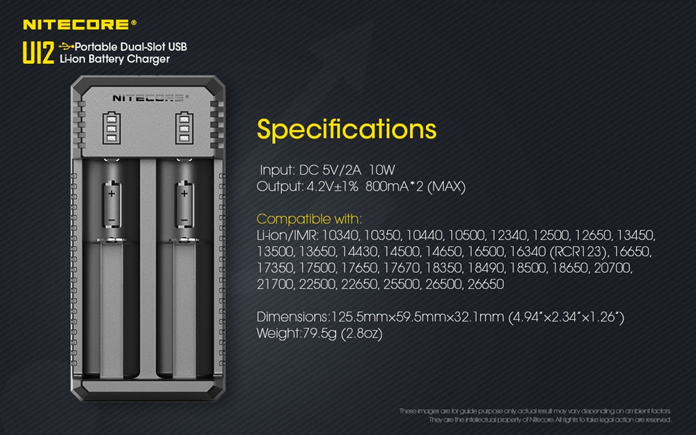 NITECORE UI2 2 slot USB Battery Charger for 21700, 18650 etc