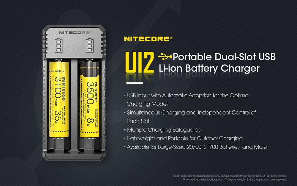 NITECORE UI2 2 slot USB Battery Charger for 21700, 18650 etc