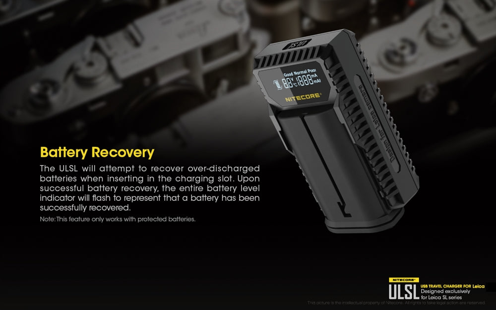 Nitecore ULSL Digital USB Travel Battery Charger for Leica BP-SCL4 Camera Batteries