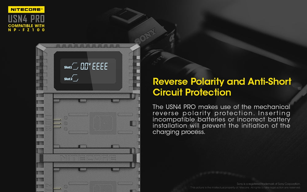 NITECORE USN4 Pro Digital QuickCharge 2.0 USB Battery Charger for Sony NP-FZ100 Batteries