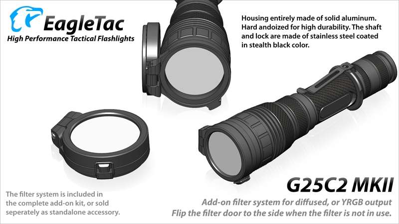 Eagletac G25C2 Flip-Over Filter Assembly with Diffuser and Color Lens