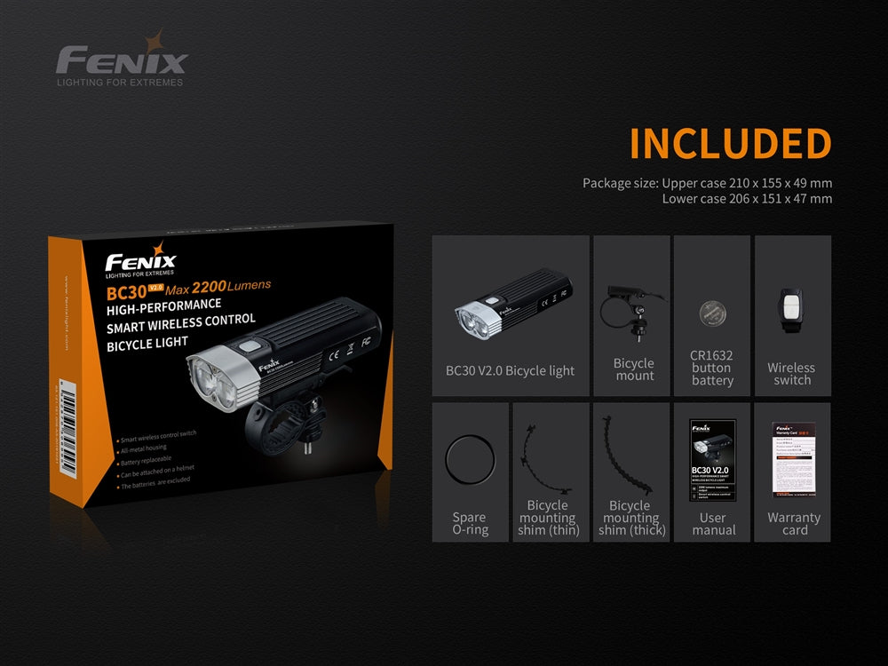 Fenix BC30 v2.0 2200 Lumen Dual Beam Bicycle Light with Wireless Remote