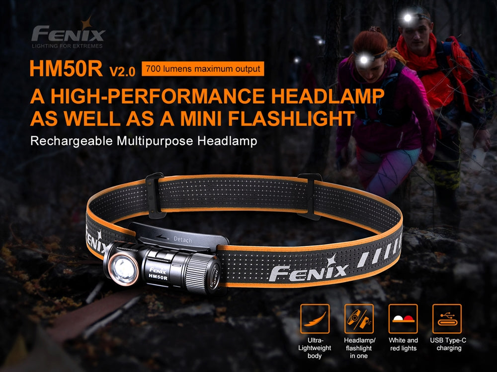 Fenix HM50R v2.0 700 Lumen Rechargeable Headlamp with Red Light