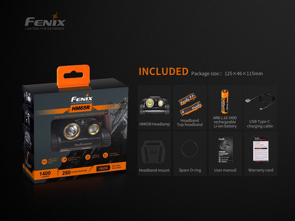 Fenix HM65R 1400 Lumen Spot and Flood light USB-C Rechargeable Headlamp