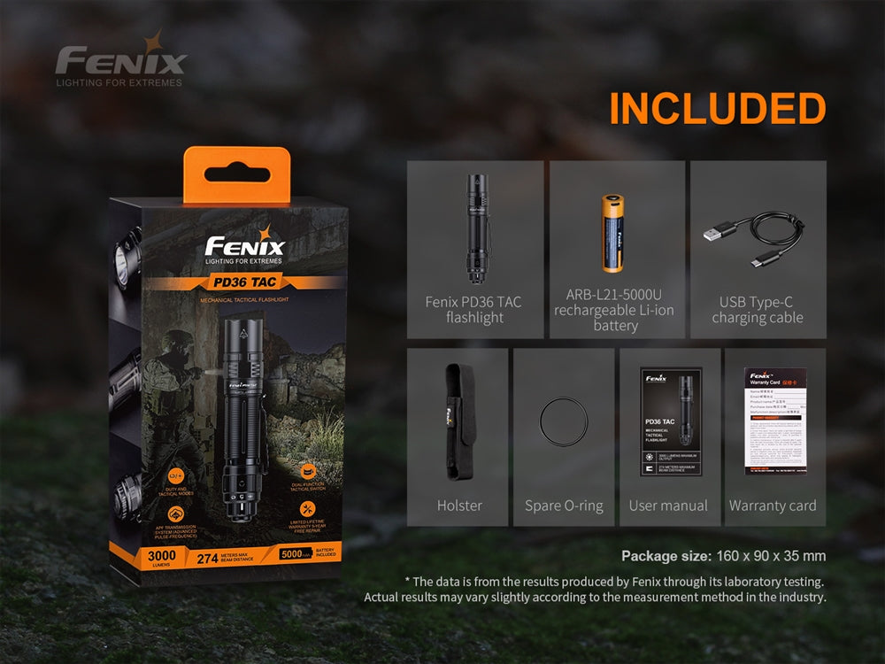 Fenix PD36 TAC 3000 Lumen Tactical Flashlight with USB-C Rechargeable Battery