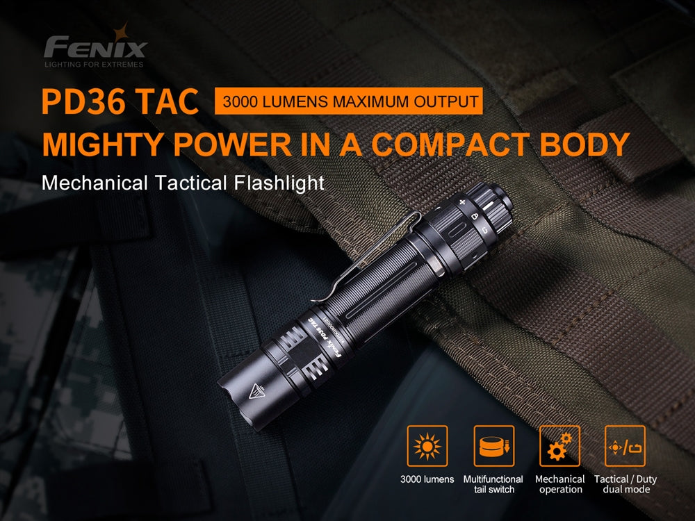 Fenix PD36 TAC 3000 Lumen Tactical Flashlight with USB-C Rechargeable Battery