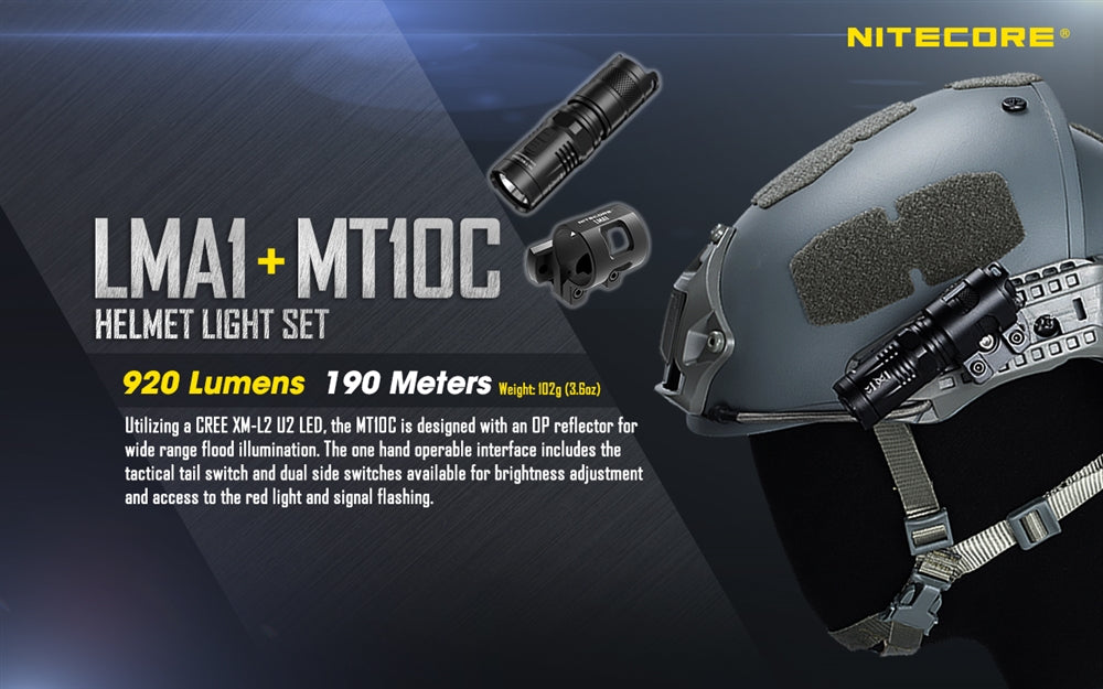 Nitecore MT10C 920 Lumen Rotary Helmet Mount Flashlight Kit