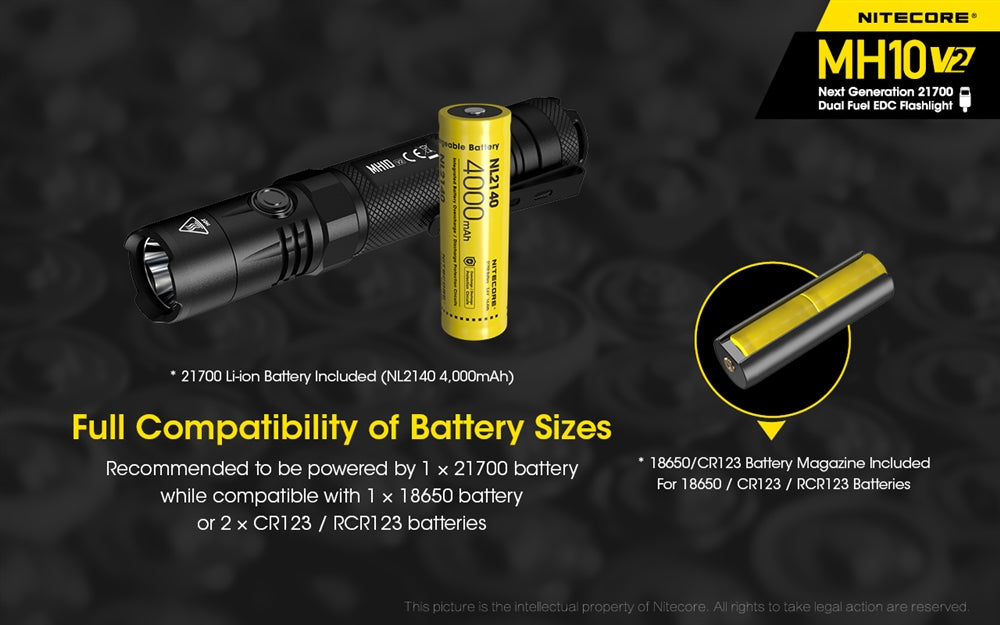 NITECORE MH10 v2 1200 Lumen USB-C Rechargeable Flashlight