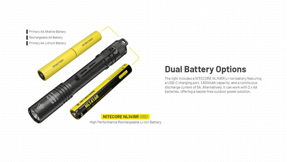 Nitecore MT2A Pro 1000 Lumen LED EDC Rechargeable Flashlight, Use 2x AA