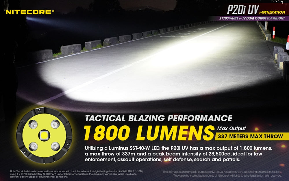 NITECORE P20i UV 1800 Lumen Rechargeable Flashlight with UV Light