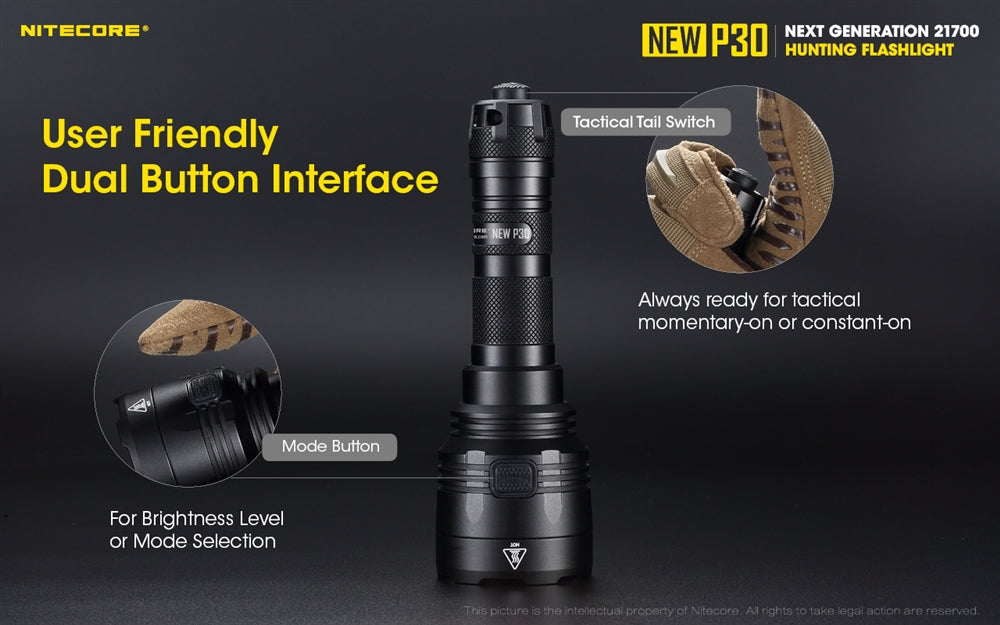 NITECORE NEW P30 1000 Lumen 676 Yard Long Throw Hunting Flashlight