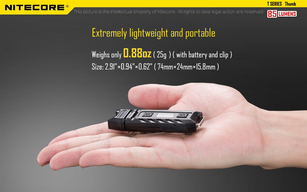 Nitecore Thumb 85 Lumen USB Rechargeable White/Red Tiltable LED Keychain Light