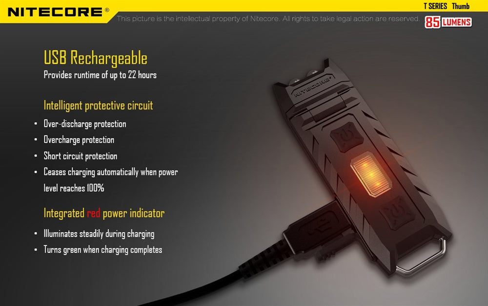 Nitecore Thumb 85 Lumen USB Rechargeable White/Red Tiltable LED Keychain Light