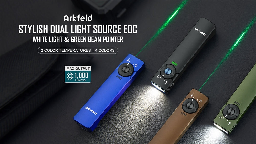 Olight Arkfeld 1000 Lumen Rechargeable EDC Flashlight & Green Laser