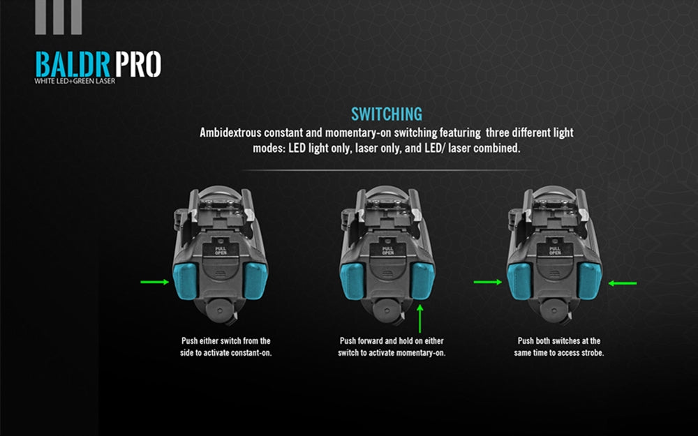 Olight Baldr Pro 1350 Lumen Rail Mount Flashlight with Green Beam