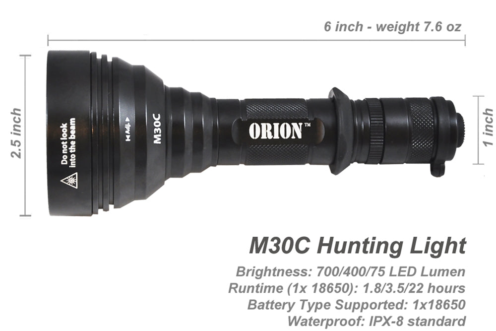 Orion M30C 700 Lumen Long Range Red or Green Hunting Flashlight