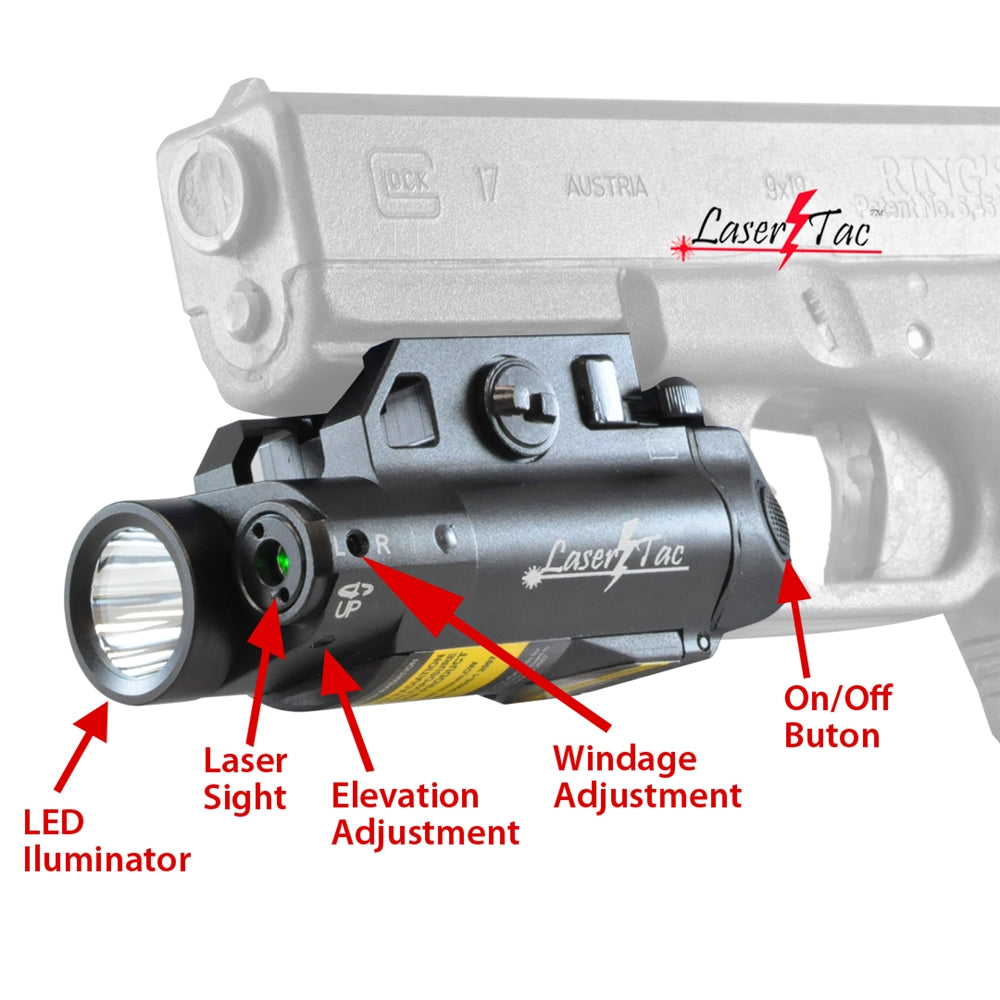 LaserTac CL7-G Compact Green Laser Sight Tactical Rail Mount Light Combo for Rifles & Pistols