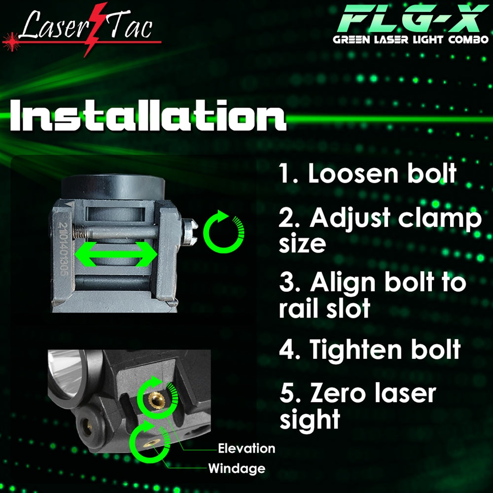 LaserTac FLG-X Rechargeable Rail Mount Green Laser Light Combo