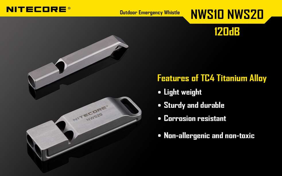 Nitecore NWS10 120 dB Titanium Survival Emergency Whistle